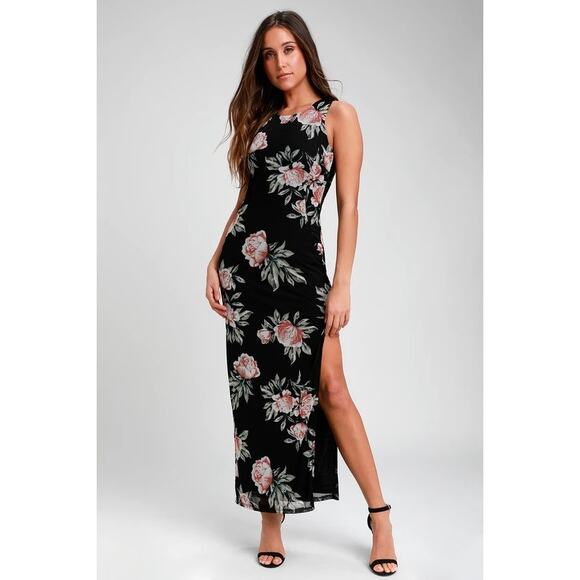 Lulus Dresses & Skirts - Lulus “Sweet Life” Black Floral Print Bodycon Maxi Dress – Small